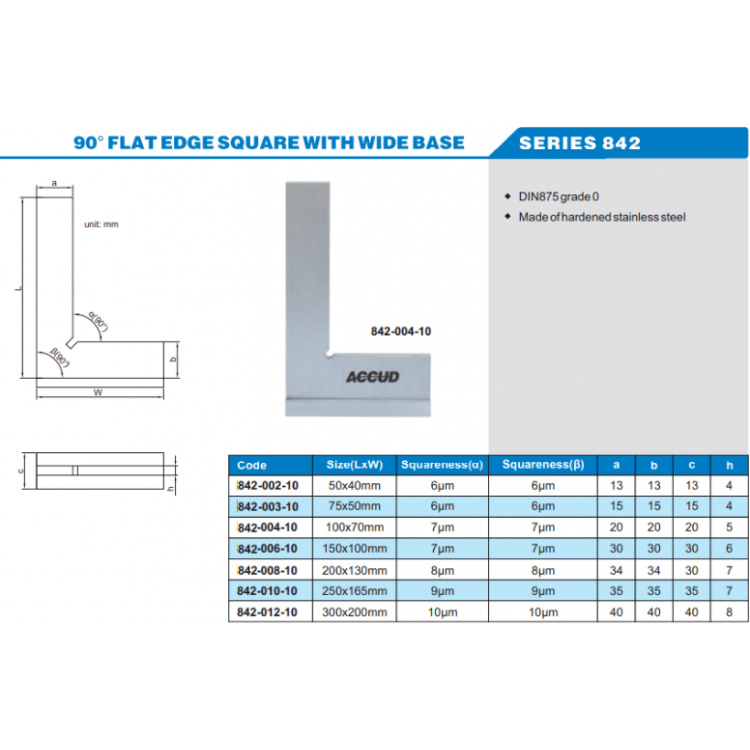 ACCUD 90° Şapkalı Gönye 50x40mm| 842-002-10