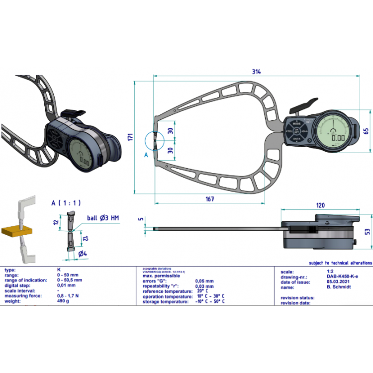 Kroeplin Dijital Dış Çap Kanal Komparatörü '0-50 mm' | K450