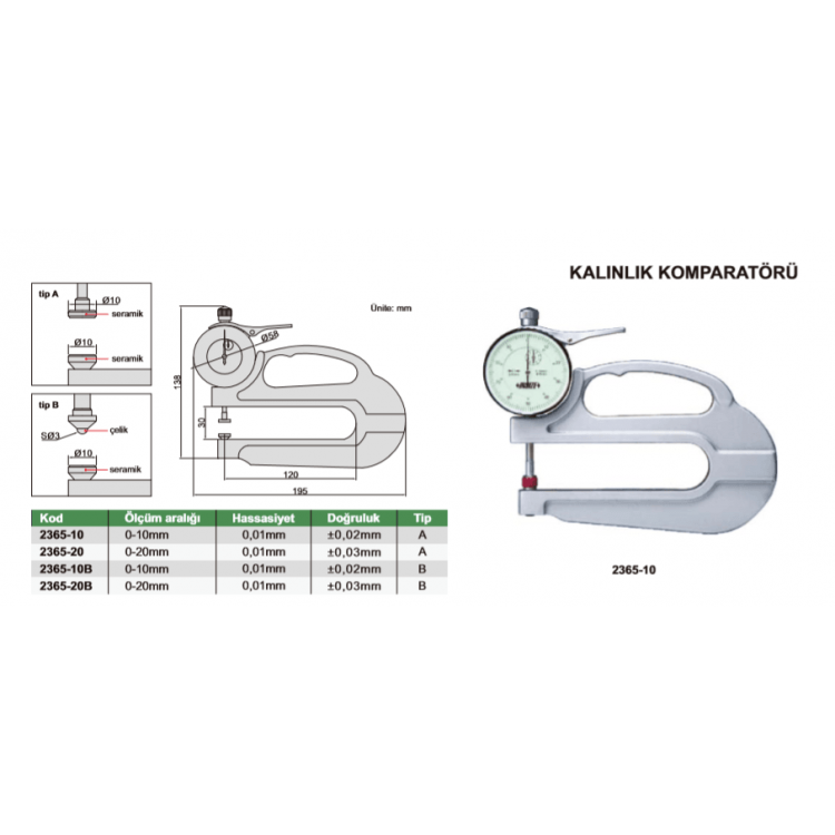 Insize  Mekanik Kalınlık Komparatörü / 2365-10