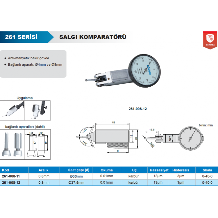 Accud  Salgı Komparatörü 0-0.8mm/261-008-11