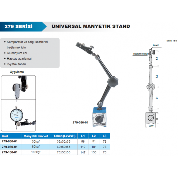 Accud Üniversal Manyetik Stand Hassas Ayarlamalı 30kgf / 279-030-01