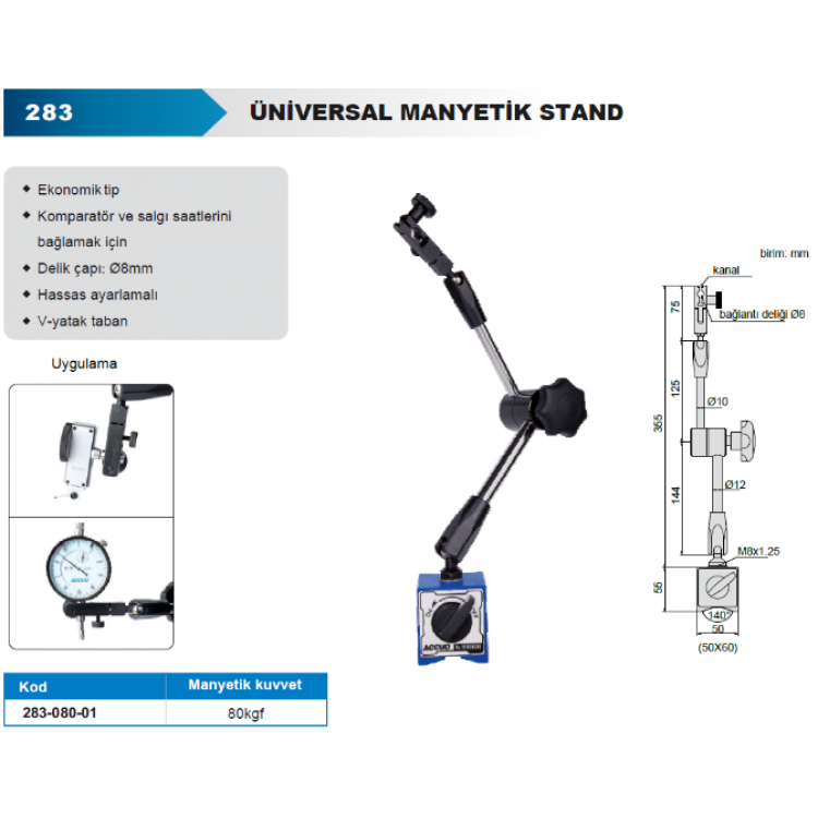 Accud Universal Manyetik Stand 80kgf / 283-080-01 