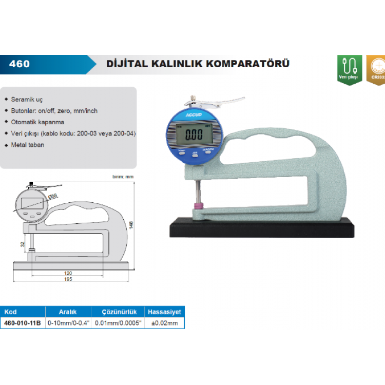 Accud Dijital Kalınlık Komparatörü 0-10mm / 460-010-11B