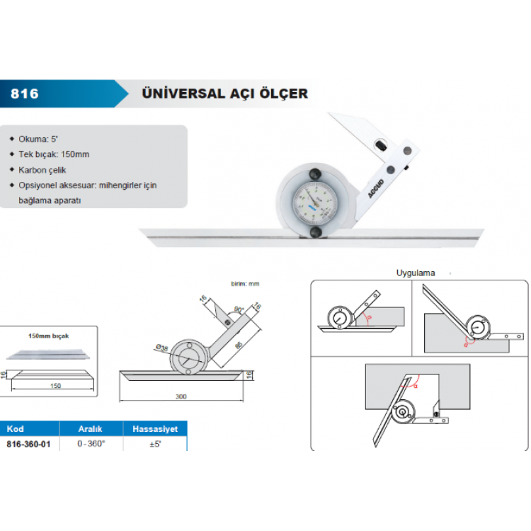 ACCUD Üniversal Açı Ölçer 0-360°/816-360-01