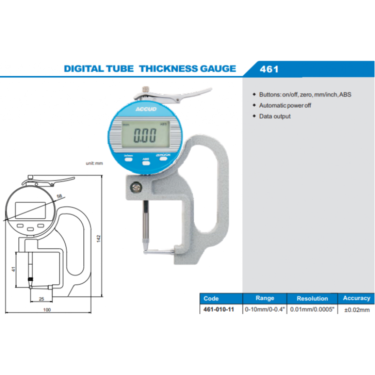 ACCUD Dijital Boru Kalınlık Komparatörü 0-10mm  | 461-010-11