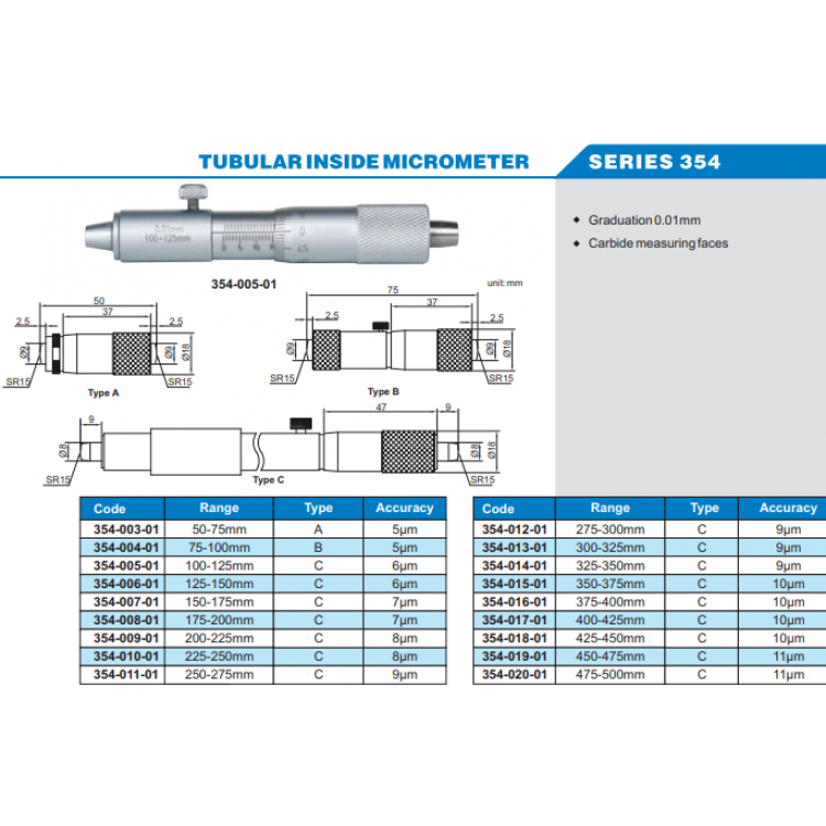 ACCUD İç Çap Mikrometresi 50-500mm | 354-003-01
