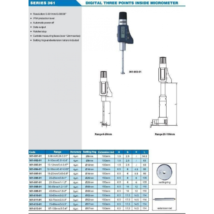 ACCUD Dijital 3 Ayaklı Mikrometre 6-8mm  | 361-001-01